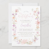 Wildblume Floral Girls 1. Geburtstag Einladung (Vorderseite)