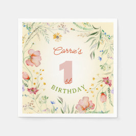 Wildblume Floral Girl's 1. Geburtstag Serviette