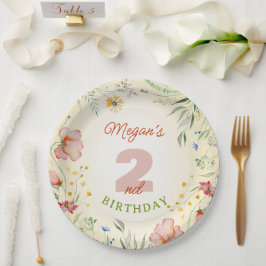 Wildblume Floral Girl's Two Second Birthday Pappteller