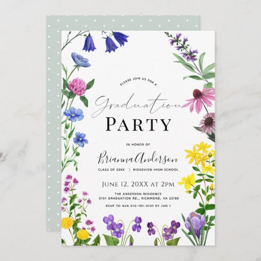 Wildblume Floral Graduation Party Einladung (Vorne/Hinten)