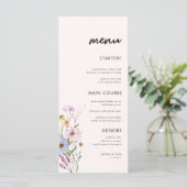 Wildblume Floral Hochzeiten Männer in Pink Menükarte (Stehend Vorderseite)