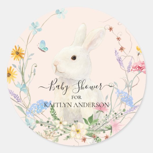 Wildblume Floral Kaninchen Butterfly Runder Aufkleber (Vorderseite)