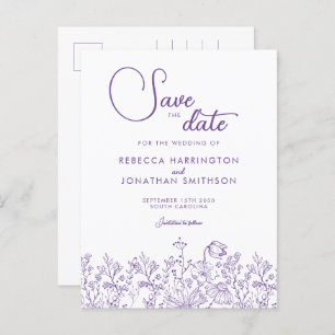 Wildblume Floral Lilac Wedding speichern das Datum Einladungspostkarte