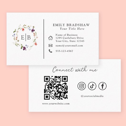 Wildblume Floral Monogram Logo QR Code Visitenkarte
