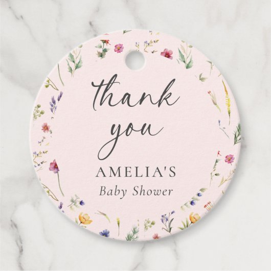 Wildblume Floral Pink Babydusche Vielen Dank Geschenkanhänger (Vorderseite)