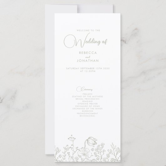 Wildblume Floral Sage Green Wedding Programm (Vorderseite)