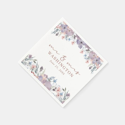 Wildblume Floral Script Mr. and Mrs. Serviette (Ecke)