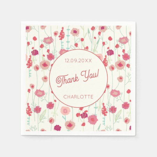 Wildblume Floral Vielen Dank Name Datum Serviette (Vorderseite)