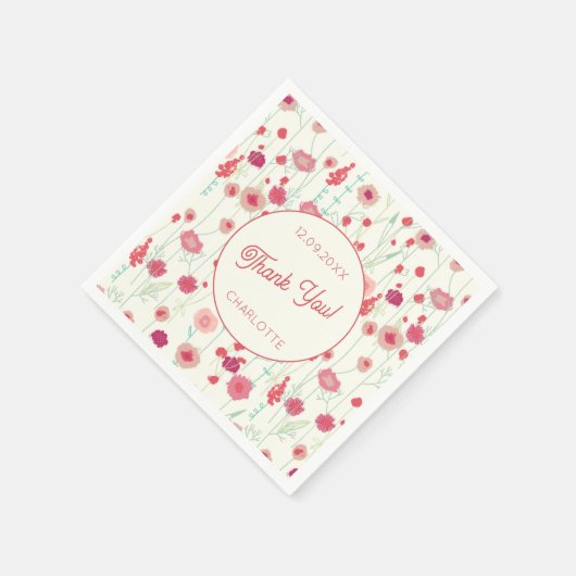 Wildblume Floral Vielen Dank Name Datum Serviette (Ecke)