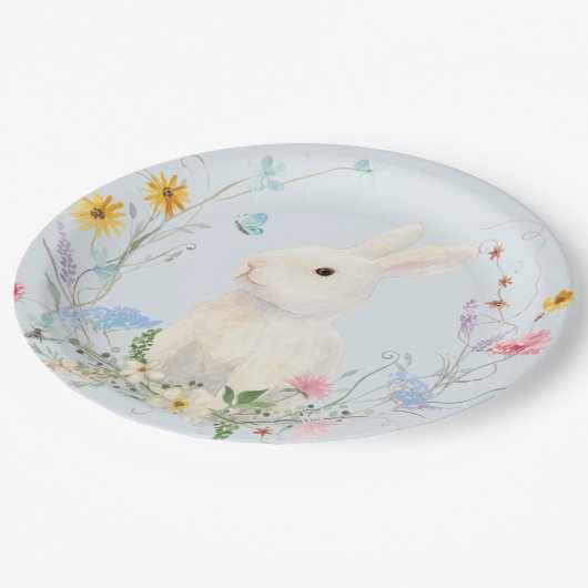 Wildblume Floral Watercolor Kaninchen Frühlingsfes Pappteller (Schrägansicht)