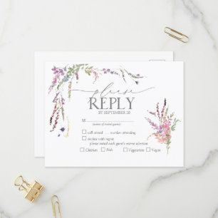 Wildblume Floral Watercolor Wedding RSVP Einladungspostkarte