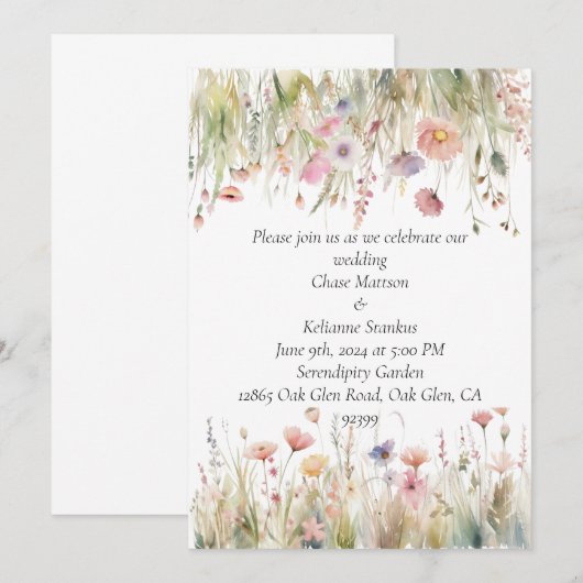 Wildblume Floral Wedding Einladung (Vorne/Hinten)