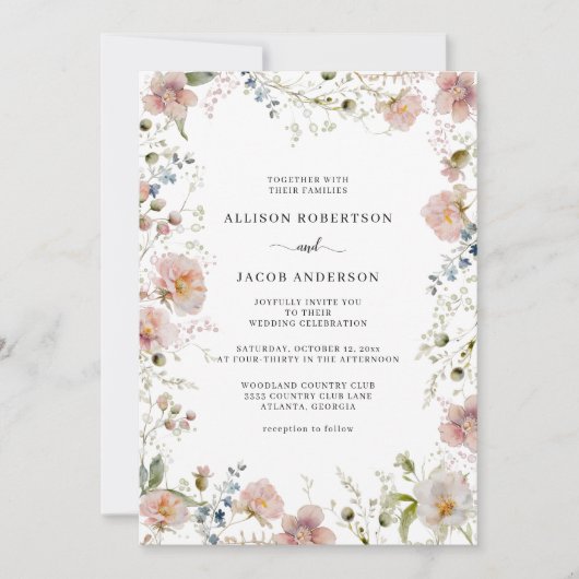 Wildblume Floral Wedding Einladung (Vorderseite)