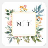 Wildblume Floral Wedding Monogram Quadratischer Aufkleber (Vorderseite)