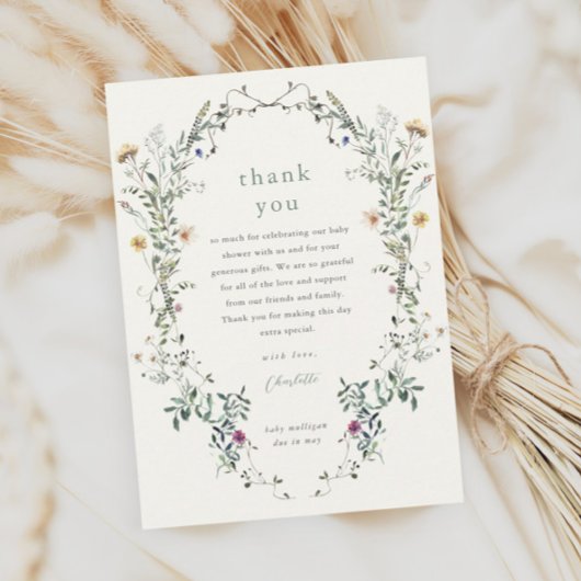 Wildblume Floral Wreath Spring Baby Dusche Dankeskarte