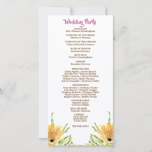 Wildblume Florale Hochzeitsfeier (Rückseite)