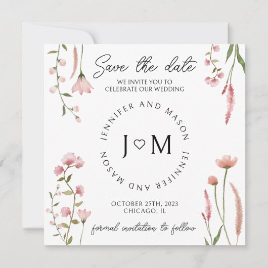 Wildblume Florales Save the Date Foto Einladung (Vorderseite)