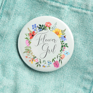 Wildblume Flower Girl Script Hochzeit Button