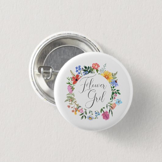 Wildblume Flower Girl Script Hochzeit Button (Vorne & Hinten)