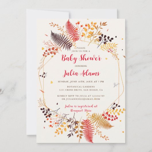 Wildblume Forest Mushroom Foliage Babydusche Einladung (Vorderseite)