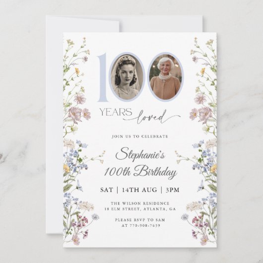Wildblume Foto 100. Geburtstag Einladung (Vorderseite)