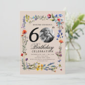 Wildblume Foto 60. Geburtstagsparty Champagne Einladung (Stehend Vorderseite)