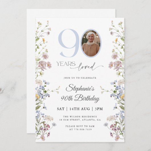 Wildblume Foto 90. Geburtstag Einladung (Vorne/Hinten)