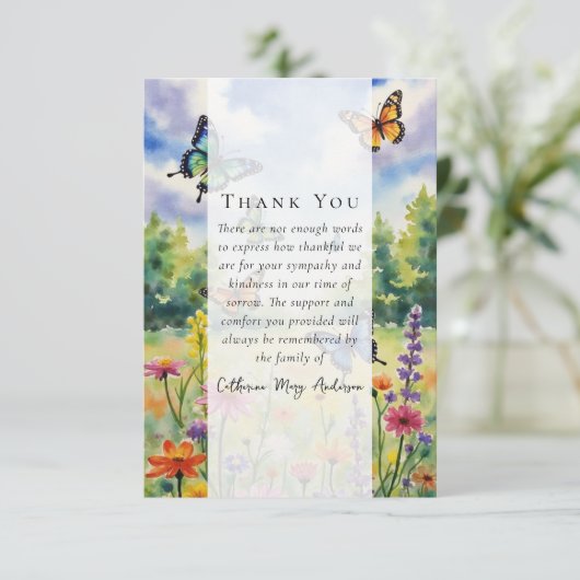 Wildblume Foto Beileid Beerdigung Gedenkstätte Dankeskarte (Stehend Vorderseite)