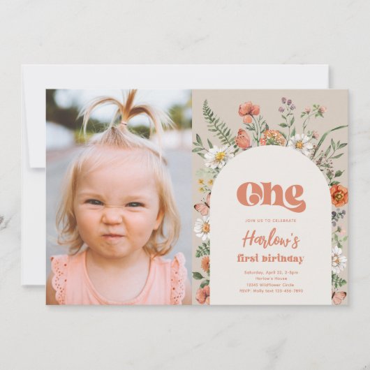 Wildblume Foto Einladung zum ersten Geburtstag (Vorderseite)