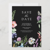 Wildblume Foto QR Code Black Wedding Save The Date (Vorderseite)