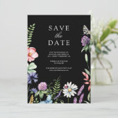 Wildblume Foto QR Code Black Wedding Save The Date (Stehend Vorderseite)