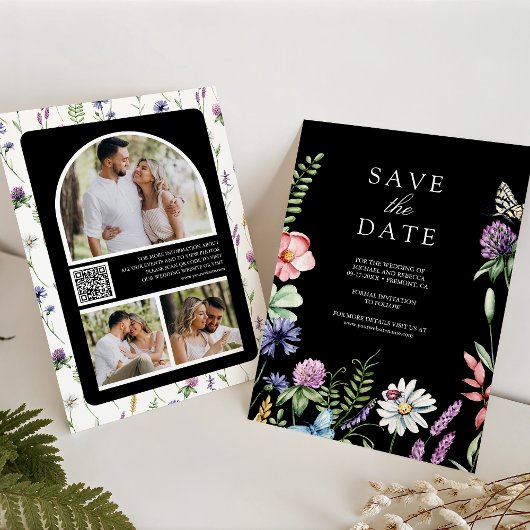 Wildblume Foto QR Code Black Wedding Save The Date