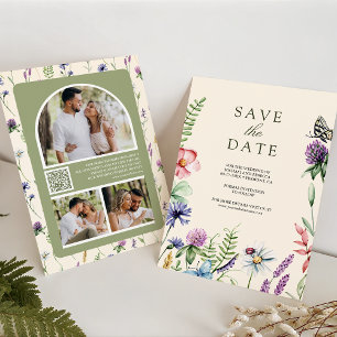 Wildblume Foto QR Code Cream Wedding Save The Date