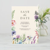 Wildblume Foto QR Code Cream Wedding Save The Date (Stehend Vorderseite)