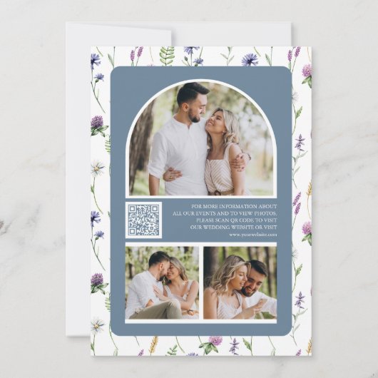 Wildblume Foto QR Code Dusty Blue Wedding Save The Date (Rückseite)