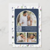 Wildblume Foto QR Code Navy Blue Wedding Save The Date (Rückseite)
