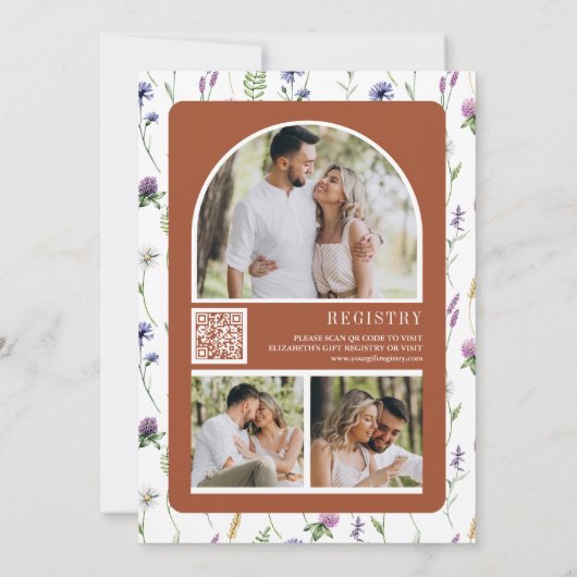 Wildblume Foto QR Code Terracotta Brautparty Einladung (Rückseite)