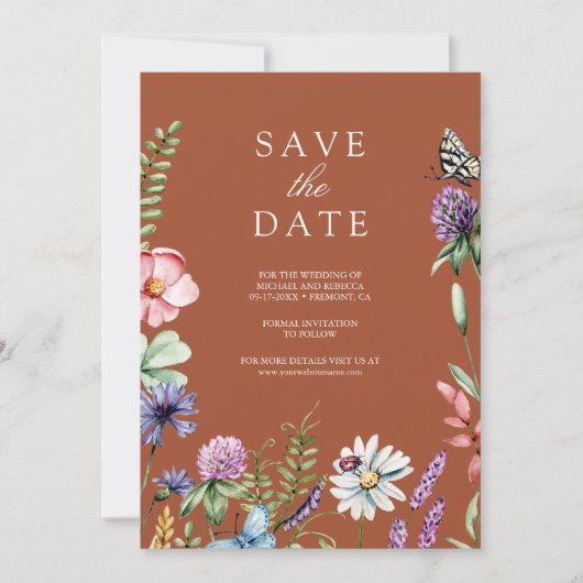 Wildblume Foto QR Code Terracotta Wedding Save The Date (Vorderseite)