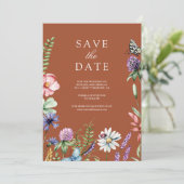 Wildblume Foto QR Code Terracotta Wedding Save The Date (Stehend Vorderseite)