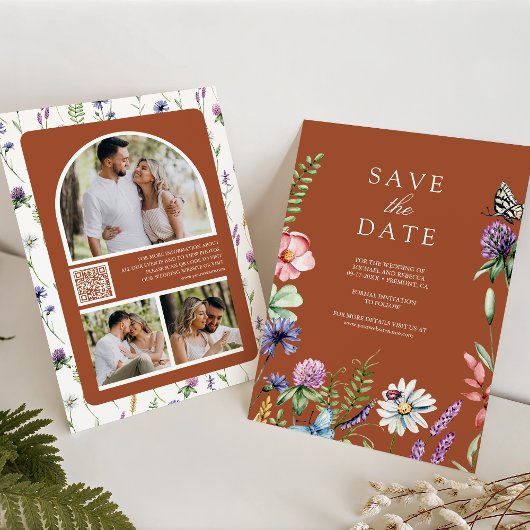 Wildblume Foto QR Code Terracotta Wedding Save The Date