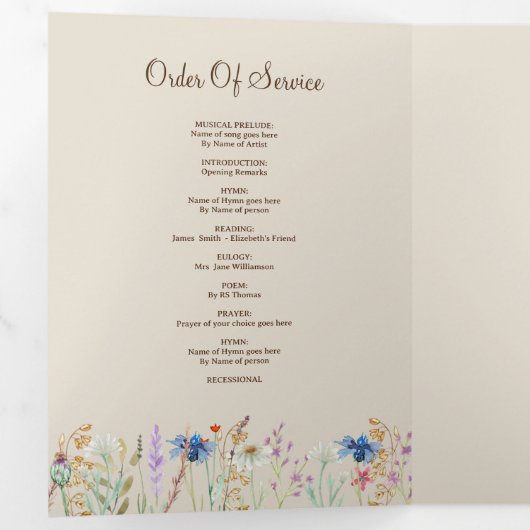 Wildblume Foto Tri-Fold Beerdigung Programm (Innen Erste Seite)