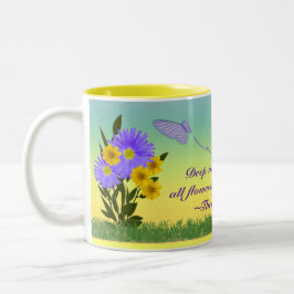Wildblume Fotos und Violet Gingham Butterfliegen Zweifarbige Tasse