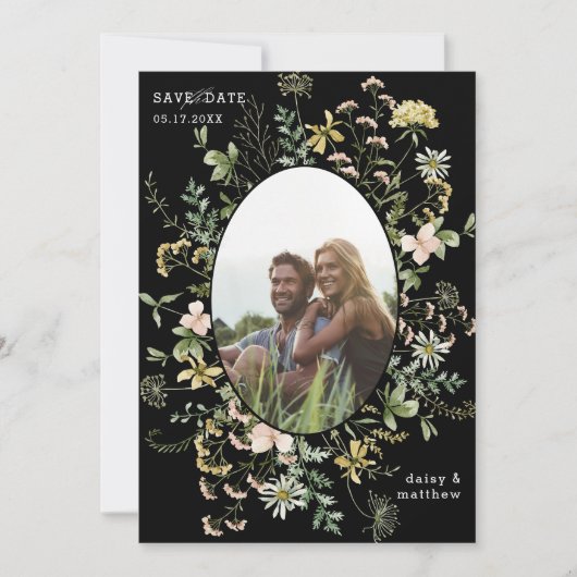 Wildblume Frame 2 Foto Hochzeitskennzeichen QR Cod Save The Date (Vorderseite)