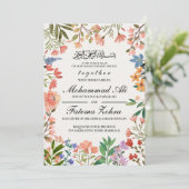 Wildblume Frame Muslim Wedding Nikah Walima Einladung (Stehend Vorderseite)