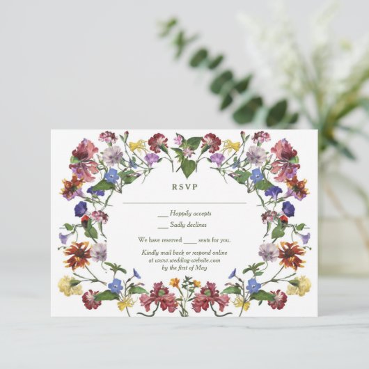 Wildblume Frame Rustic Boho Wedding RSVP Karte (Stehend Vorderseite)