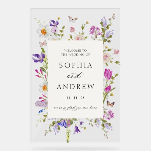 Wildblume Frame Wedding Willkommen Acrylschild (Vorderseite)