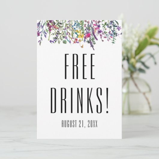 Wildblume-Freie Getränke Schwarz-weiß Hochzeit Save The Date (Stehend Vorderseite)