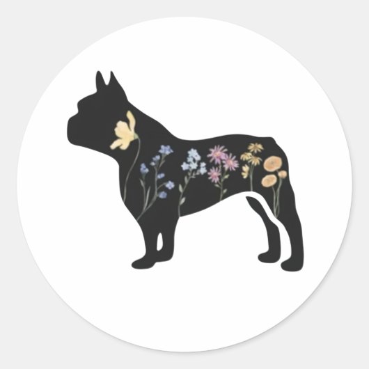 Wildblume French BulldogSticker Runder Aufkleber (Vorderseite)