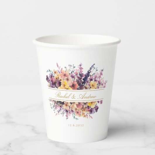 Wildblume, frisch, Handschrift, Hochzeit Pappbecher (Vorderseite)