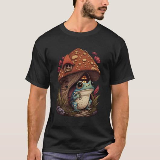 Wildblume Frosch Mushroom House Ästhet T-Shirt (Vorderseite)